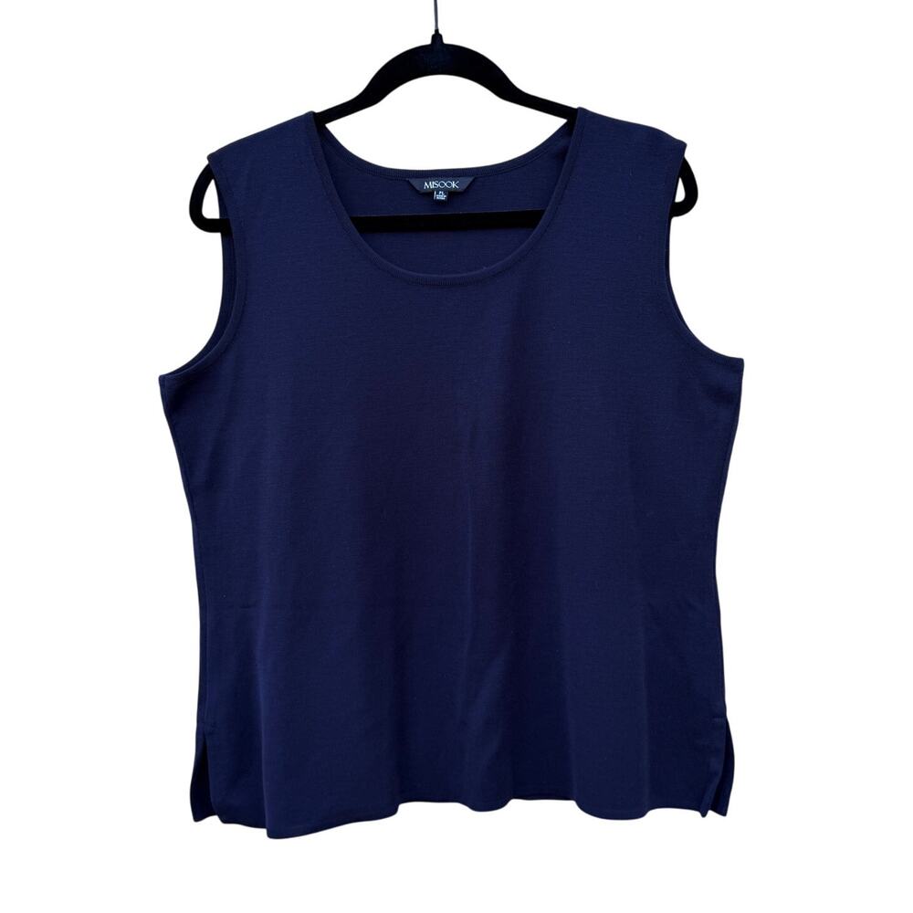 Exclusively Misook Navy Blue Acrylic Knit Shell Tank Top Size Large Petite